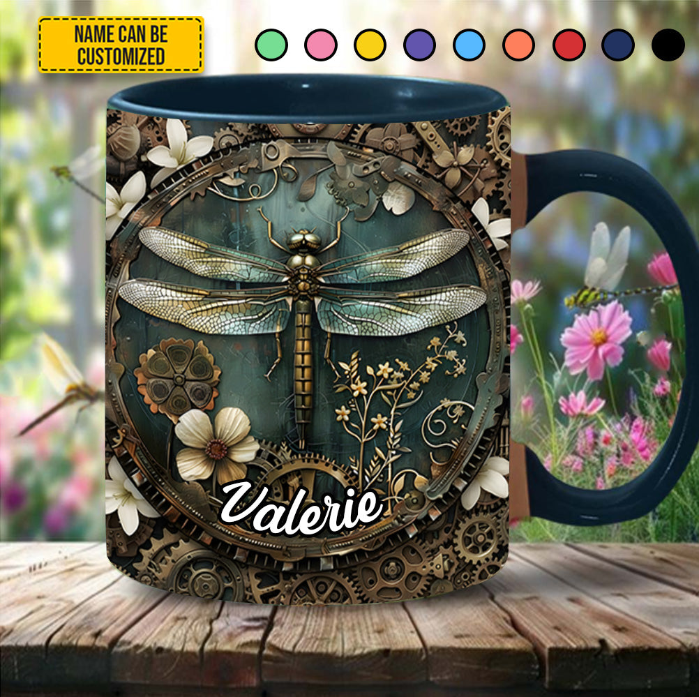 Vintage Dragonfly Floral - Personalized Dragonfly Accent Mug - Image 2