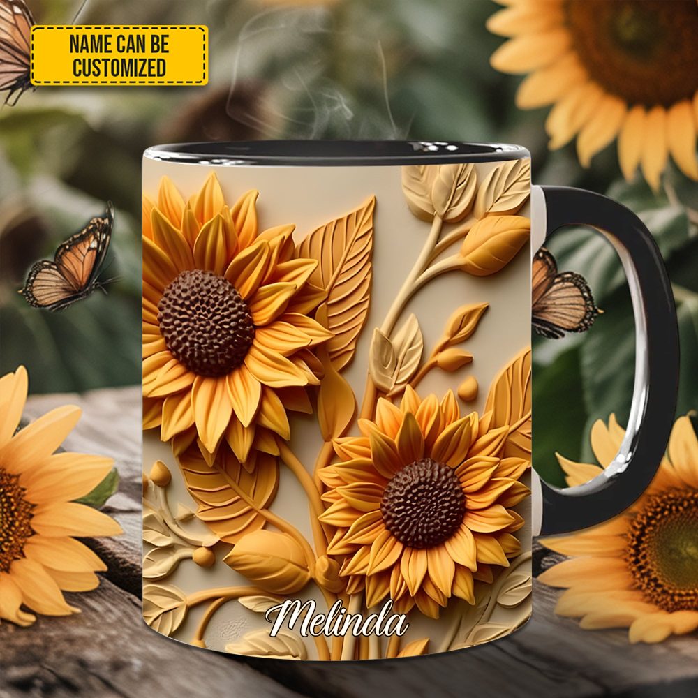 Sunflower Accent Mug - Personalized Accent Mug - Image 3