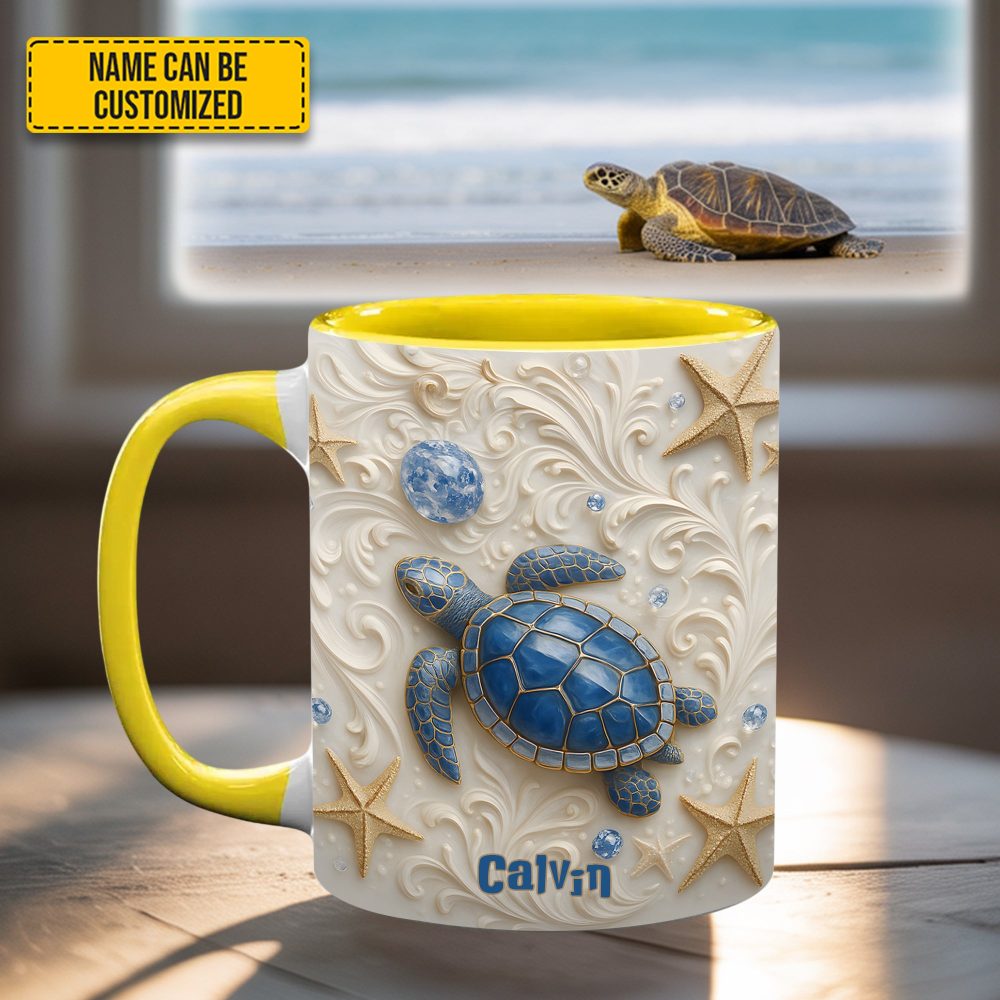 Blue Sea Turtle Beach Accent Mug - Personalized Accent Mug - Image 4