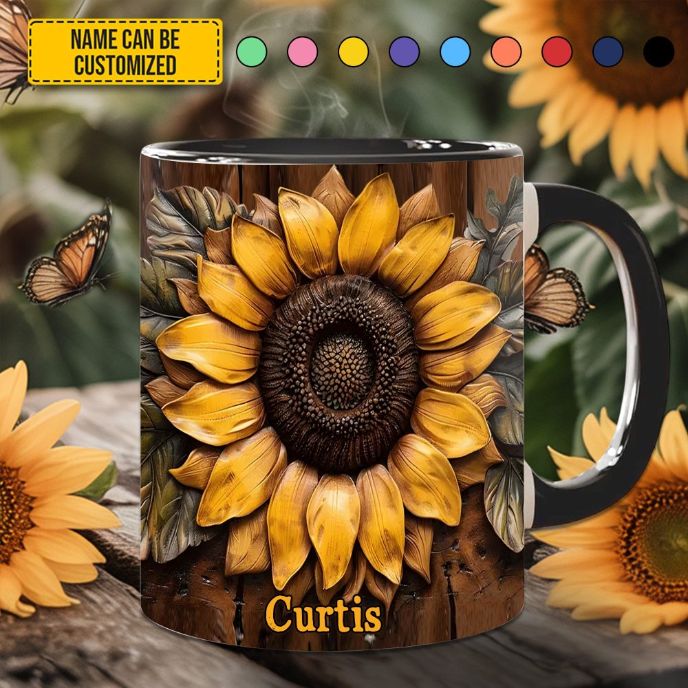 Sunflower Accent Mug - Personalized Accent Mug - Image 3