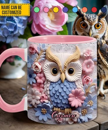Owl With Flowers - Personalized Owl Accent Mug