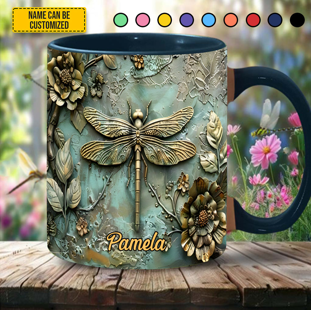 Vintage Dragonfly - Personalized Dragonfly Accent Mug - Image 3