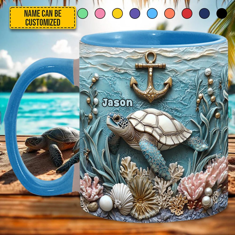 Personalized Beautiful Sea Turtle Accent Mug