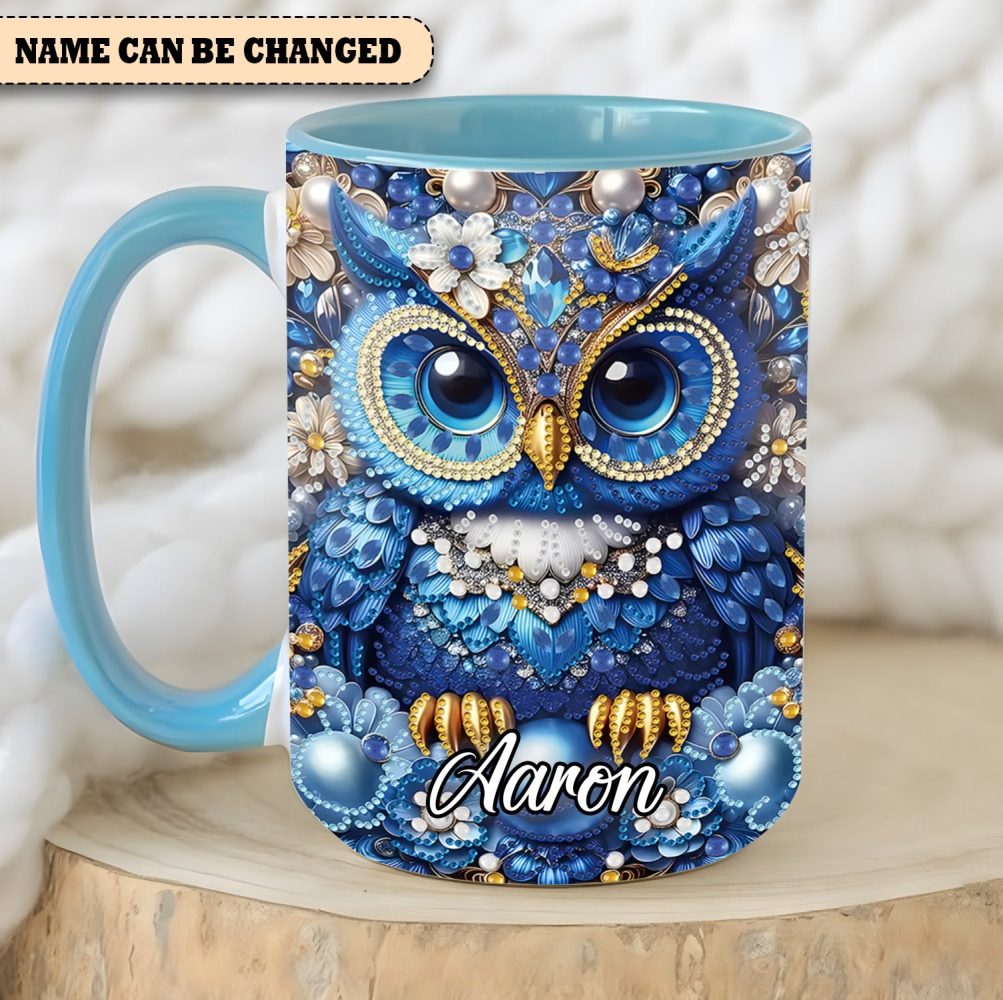 Owl Partial Diamond - Personalized Owl Accent Mug - Image 2