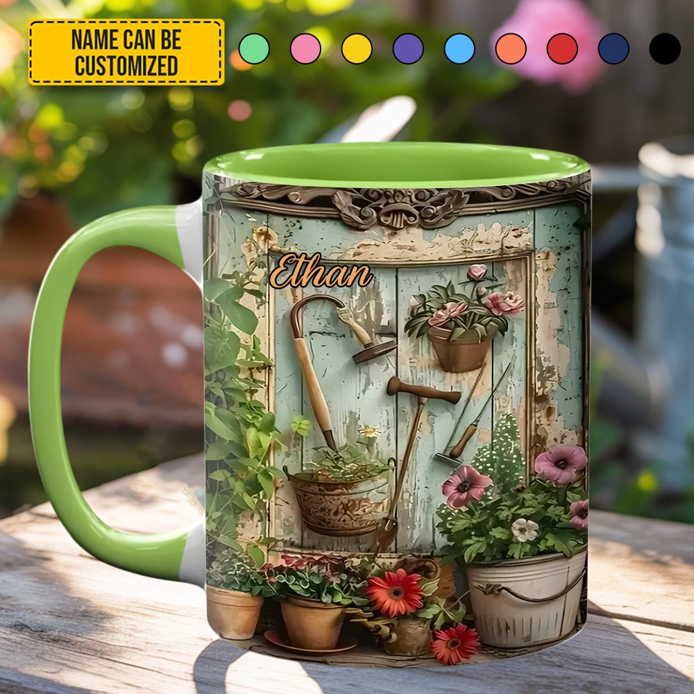 Garden Tools And Flowers - Personalized Gardening Accent Mug - Image 2