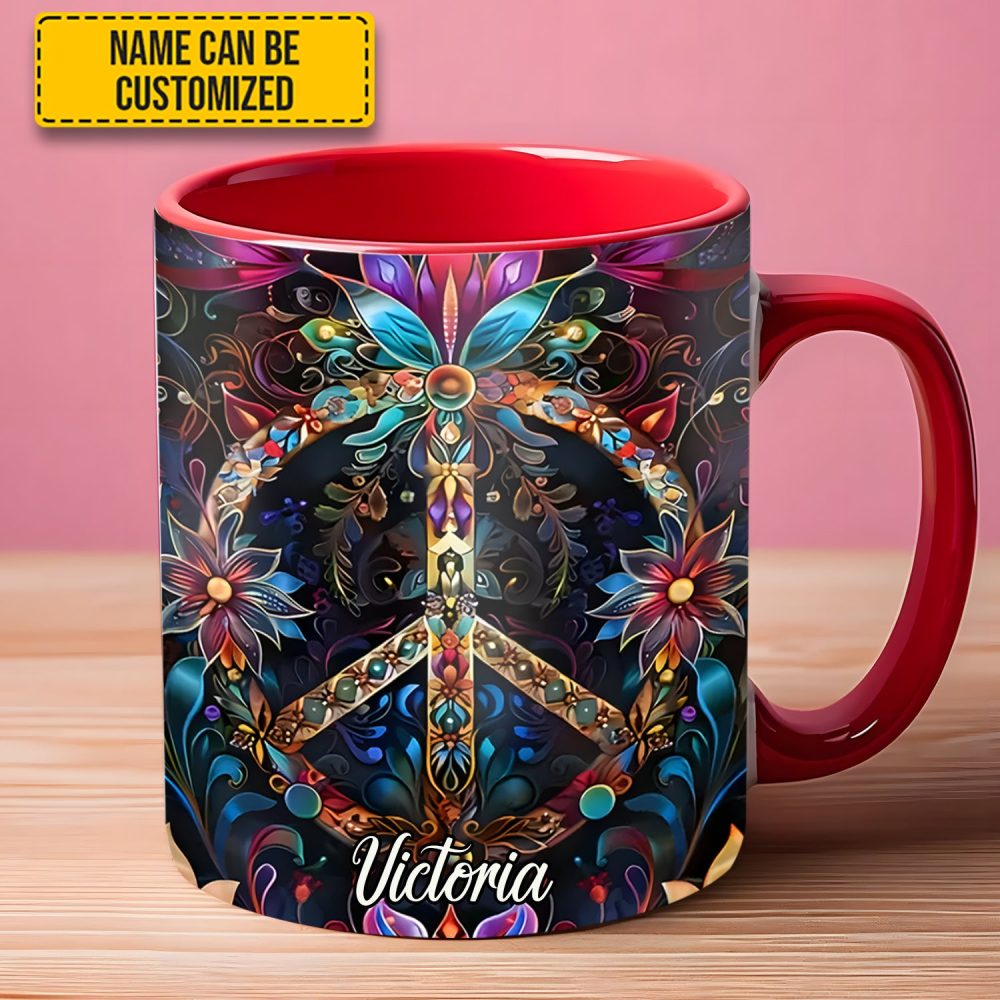 Peace & Love Symbol – Personalized Hippie Accent Mug - Image 3