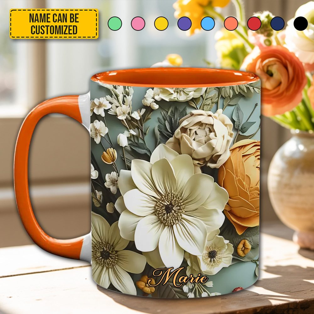 Love Flowers - Personalized Flower Accent Mug - Image 2