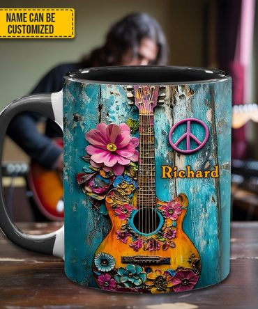Guitar Flower Hippie - Personalized Guitar Accent Mug