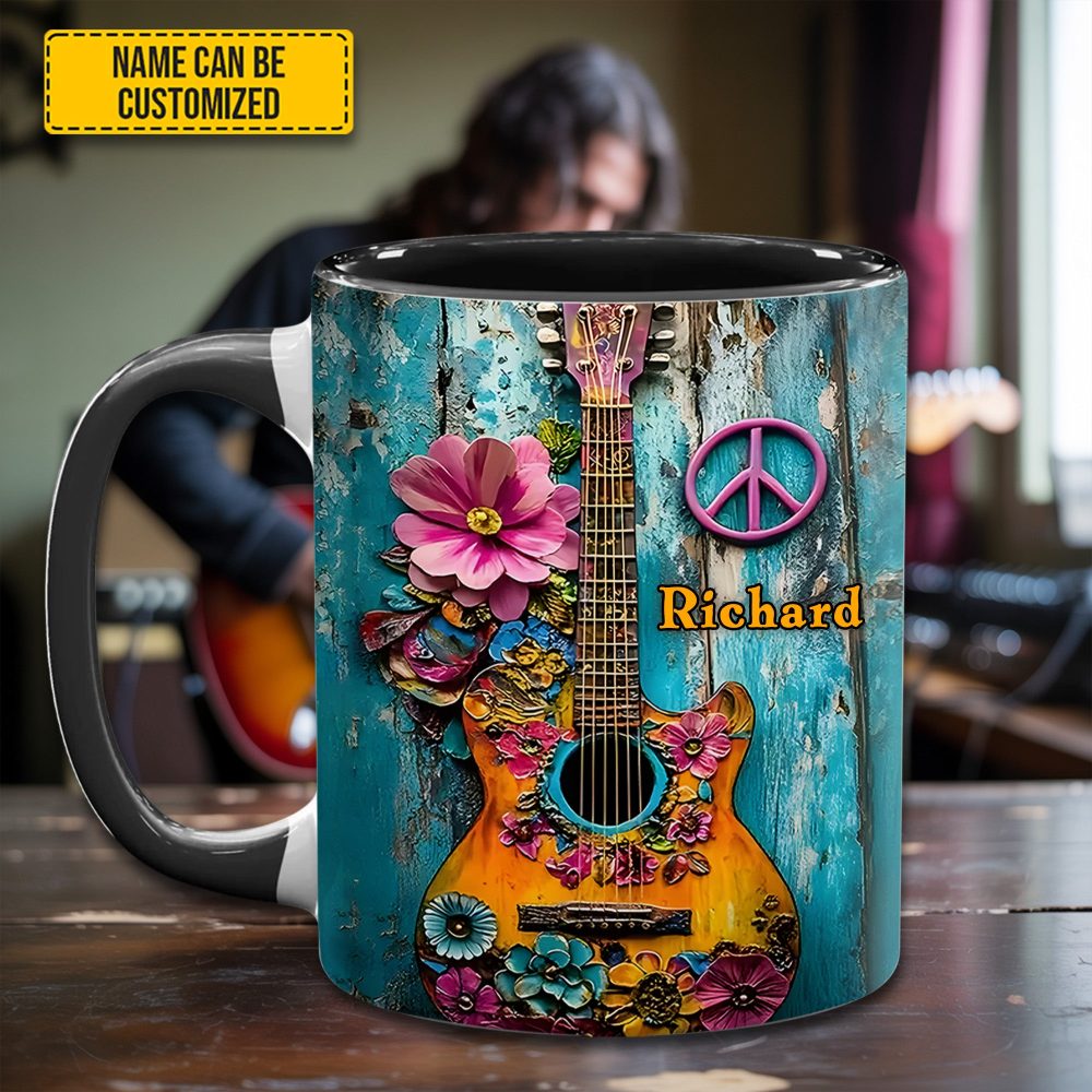 Guitar Flower Hippie - Personalized Guitar Accent Mug