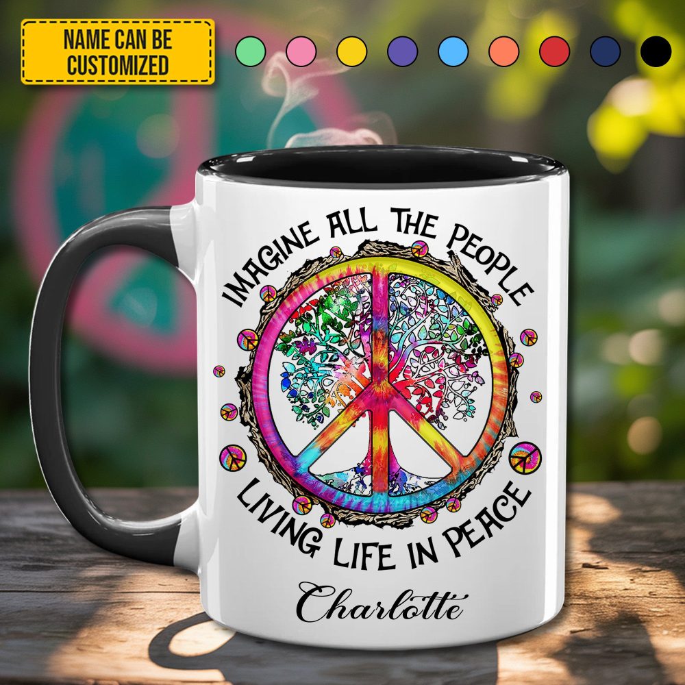 Imagine All The People - Personalized Hippie Accent Mug - Image 2