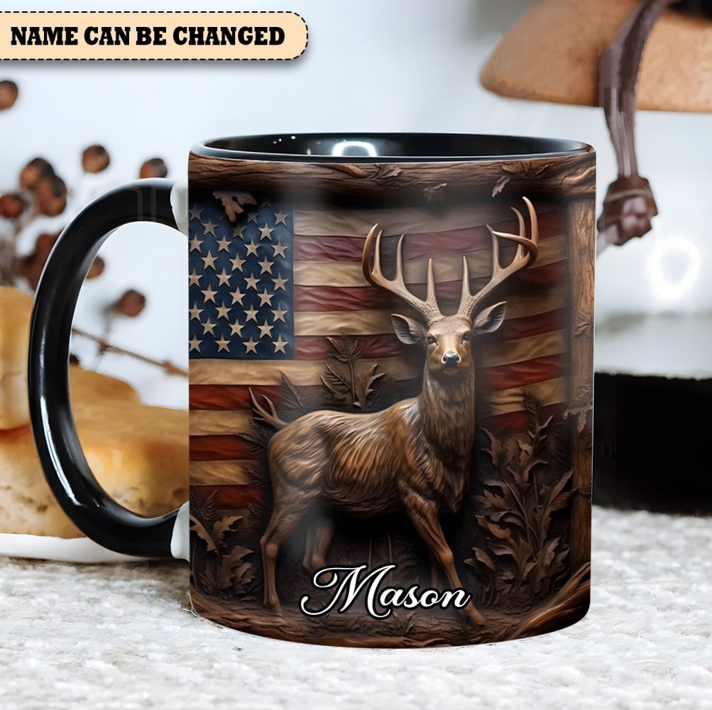 Deer & American Flag - Personalized Deer Accent Mug - Image 3