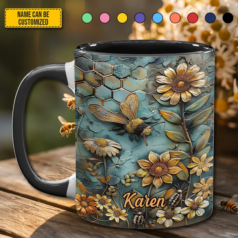 Bee Flowers - Personalized Accent Mug - Image 2