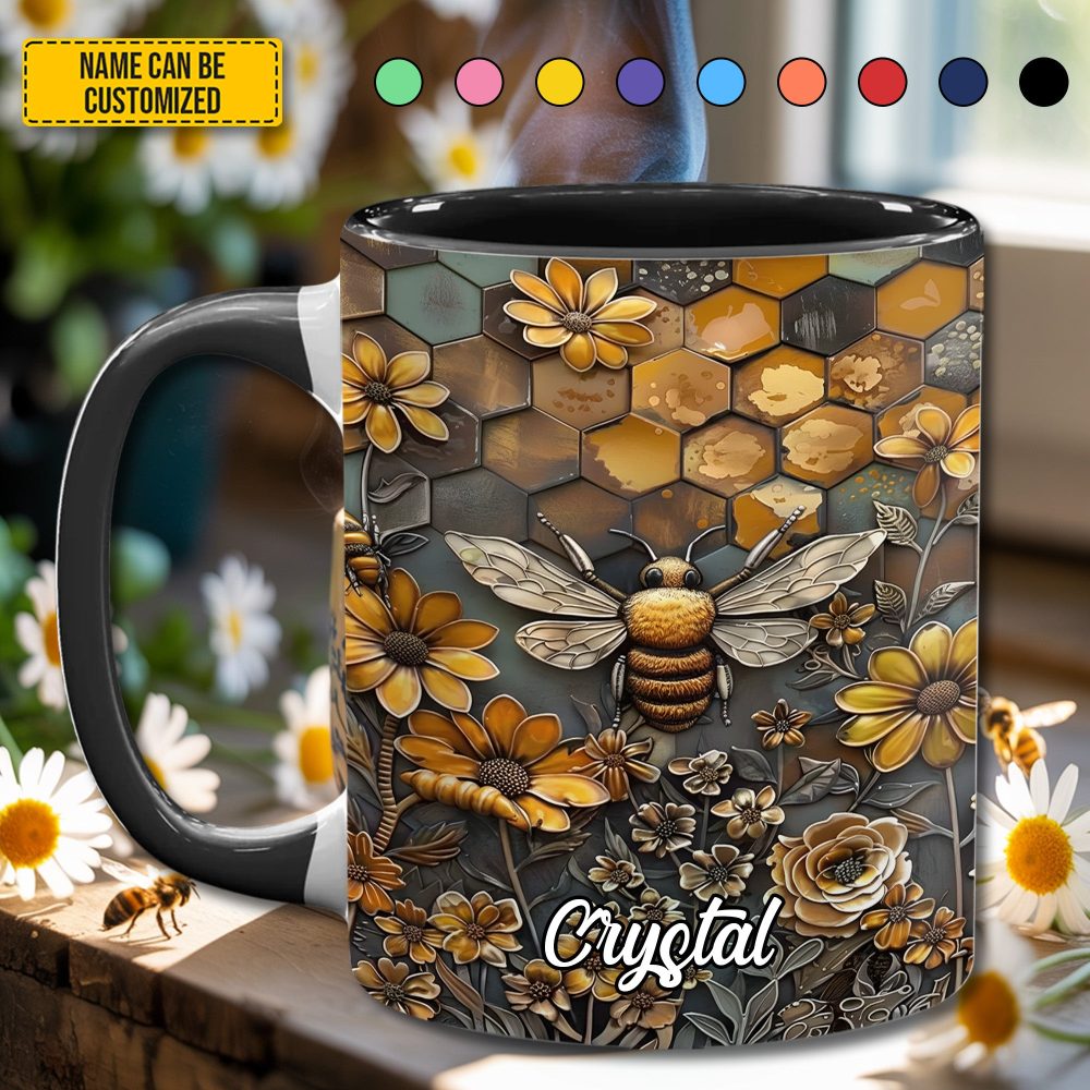 Bee Garden Flowers - Personalized Accent Mug - Image 2