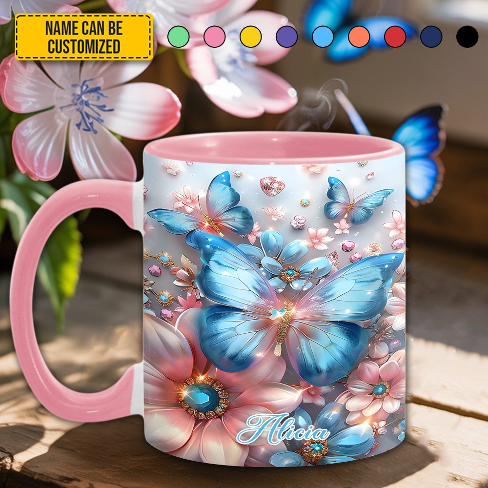 Sparkle Butterflies - Personalized Butterfly Accent Mug - Image 3