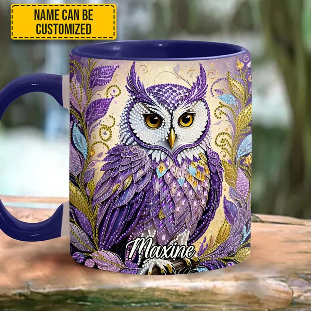 Whimsical Owl Diamond - Personalized Owl Accent Mug - Image 3