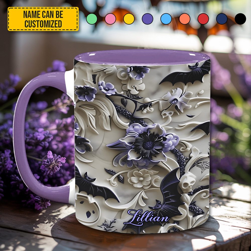 Falling Shadows – Personalized Gothic Floral Accent Mug - Image 2