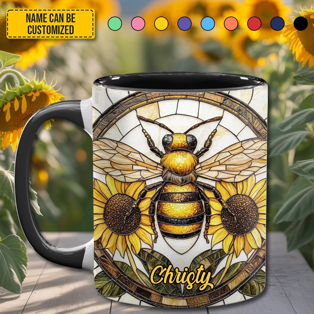 Personalized Stained Glass Bee Accent Mug - Image 2