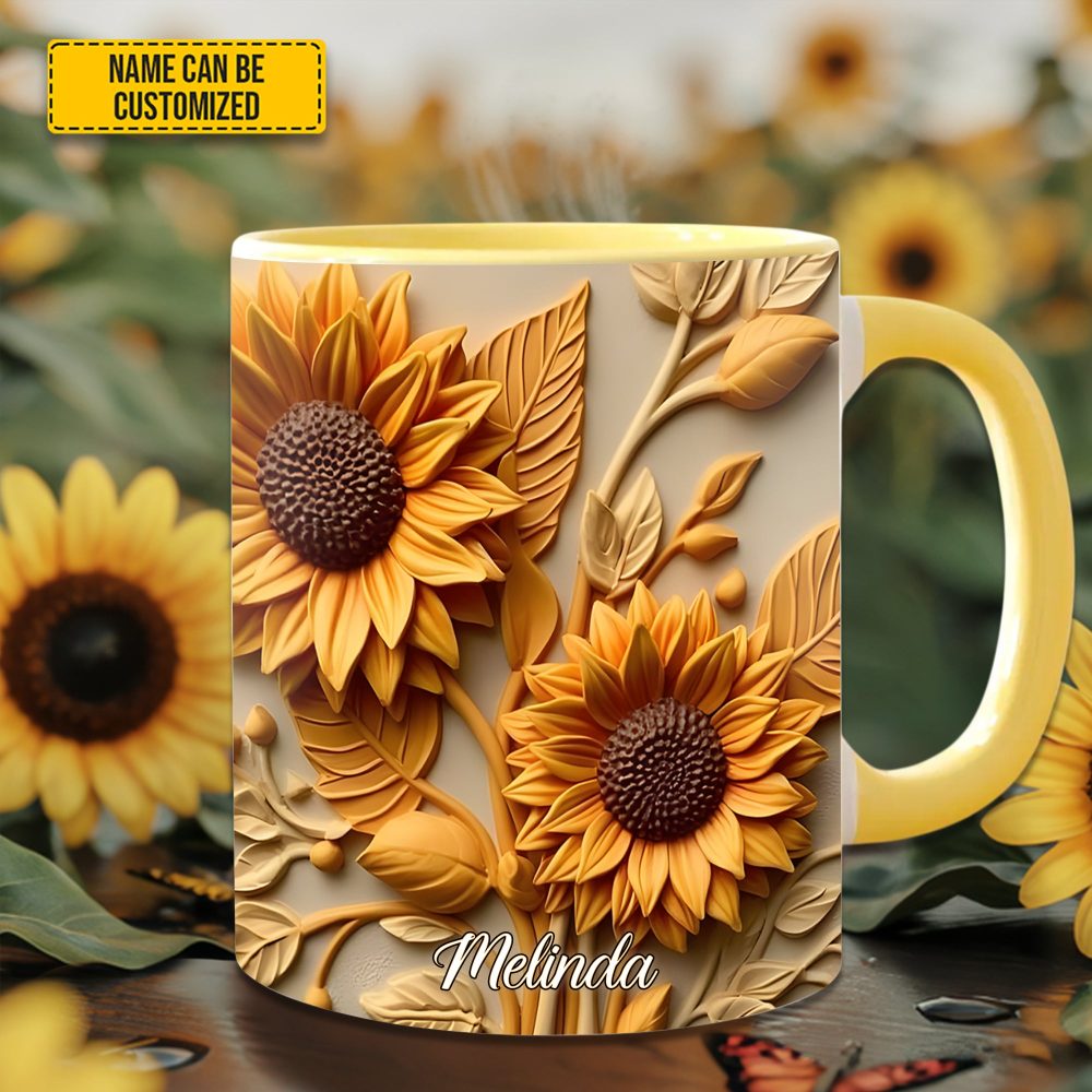 Sunflower Accent Mug - Personalized Accent Mug - Image 4