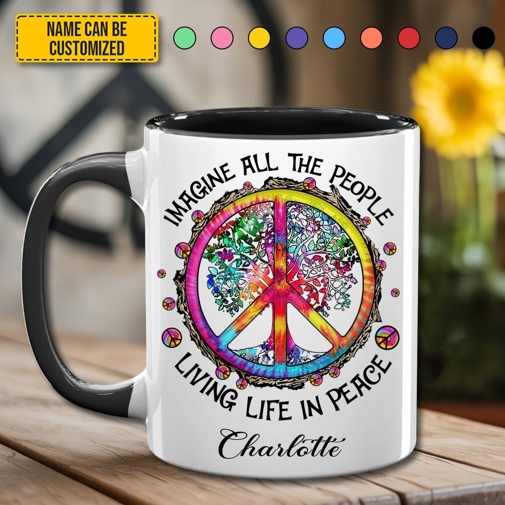 Imagine All The People - Personalized Hippie Accent Mug - Image 3