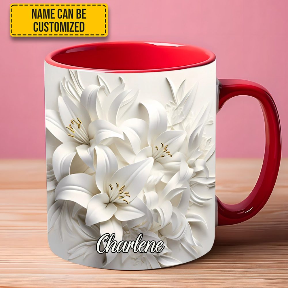 White Lilies Flowers - Personalized Flower Accent Mug - Image 4
