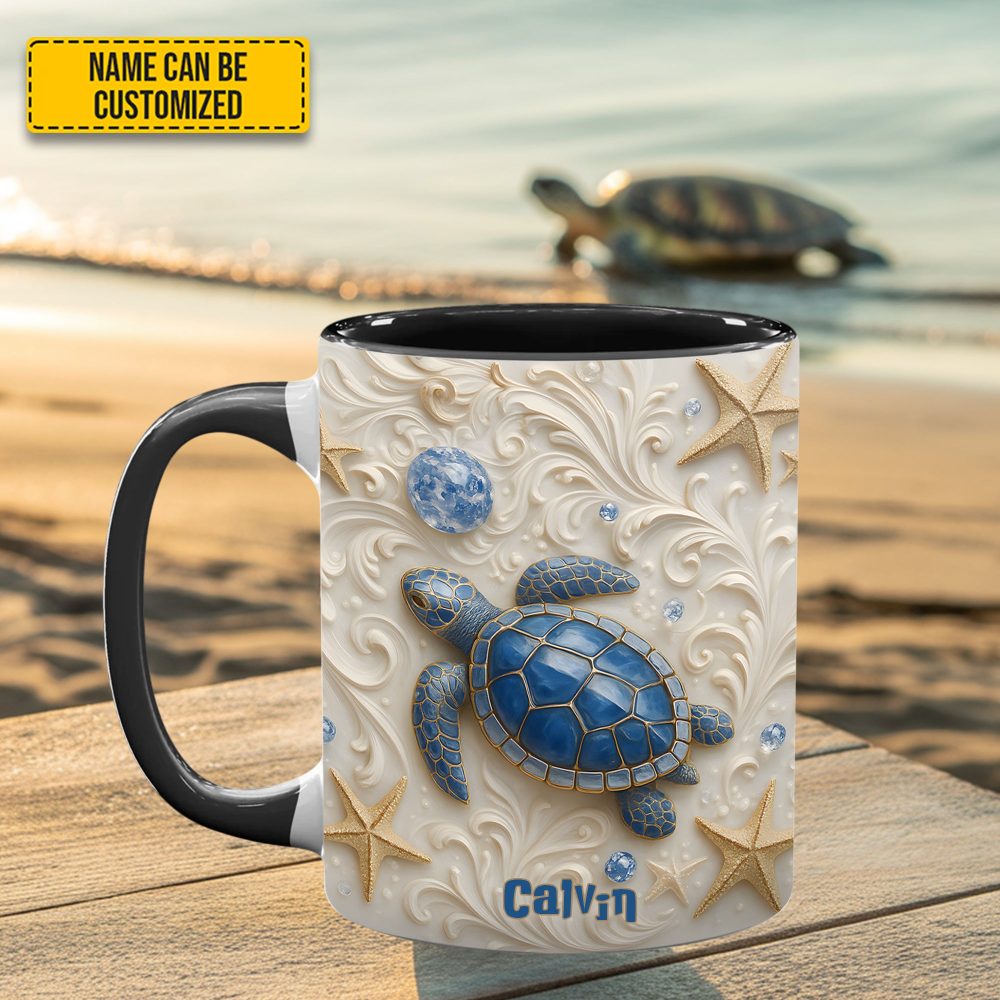 Blue Sea Turtle Beach Accent Mug - Personalized Accent Mug - Image 5