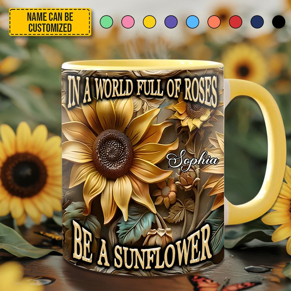 In A World Full Of Roses - Personalized Sunflower Accent Mug - Image 2