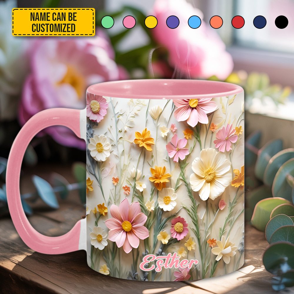 Flower Accent Mug - Personalized Accent Mug - Image 3