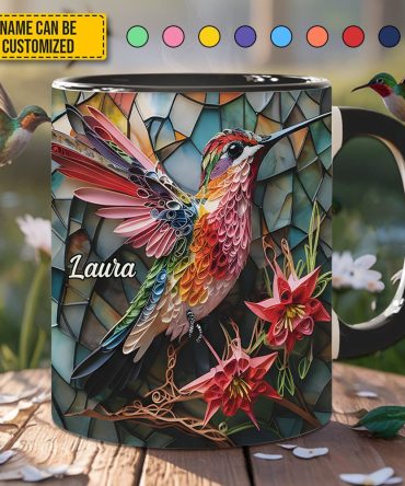 Personalized Stained Glass Hummingbird Accent Mug