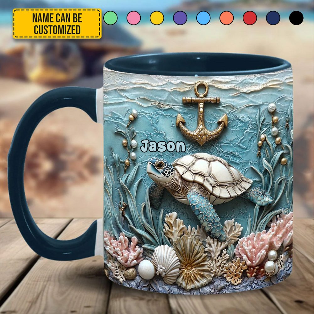 Personalized Beautiful Sea Turtle Accent Mug - Image 3