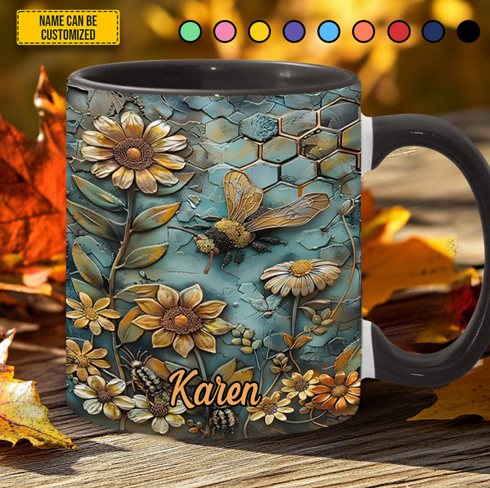 Bee Flowers - Personalized Accent Mug - Image 3