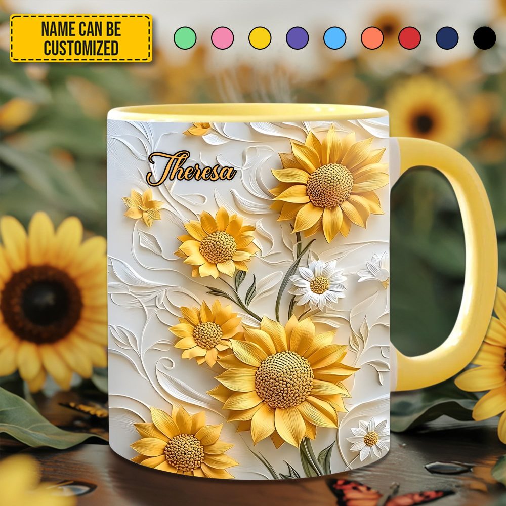 Beautiful Sunflower - Personalized Accent Mug - Image 3