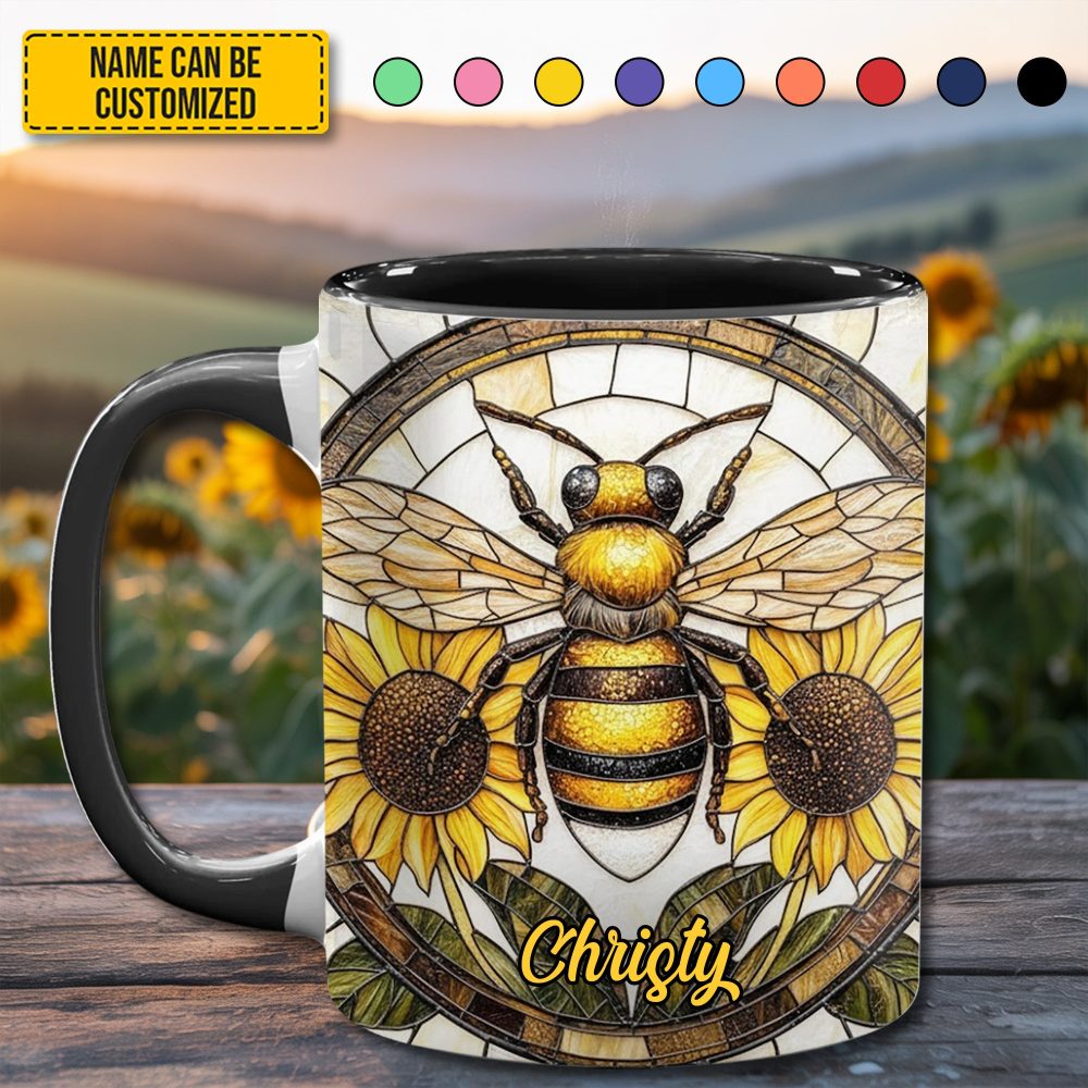 Personalized Stained Glass Bee Accent Mug - Image 3