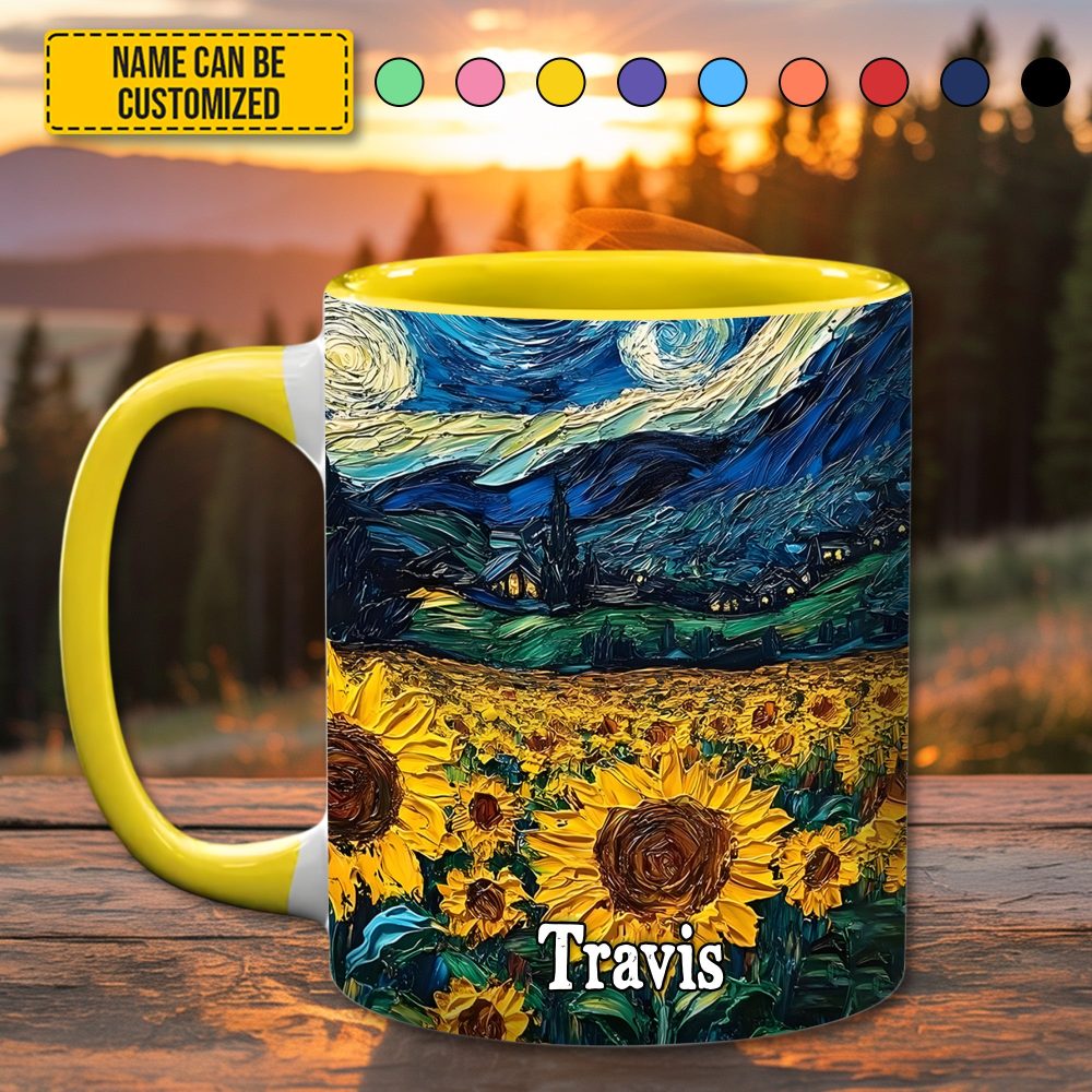 Starry Sunflowers – Personalized Accent Mug - Image 3