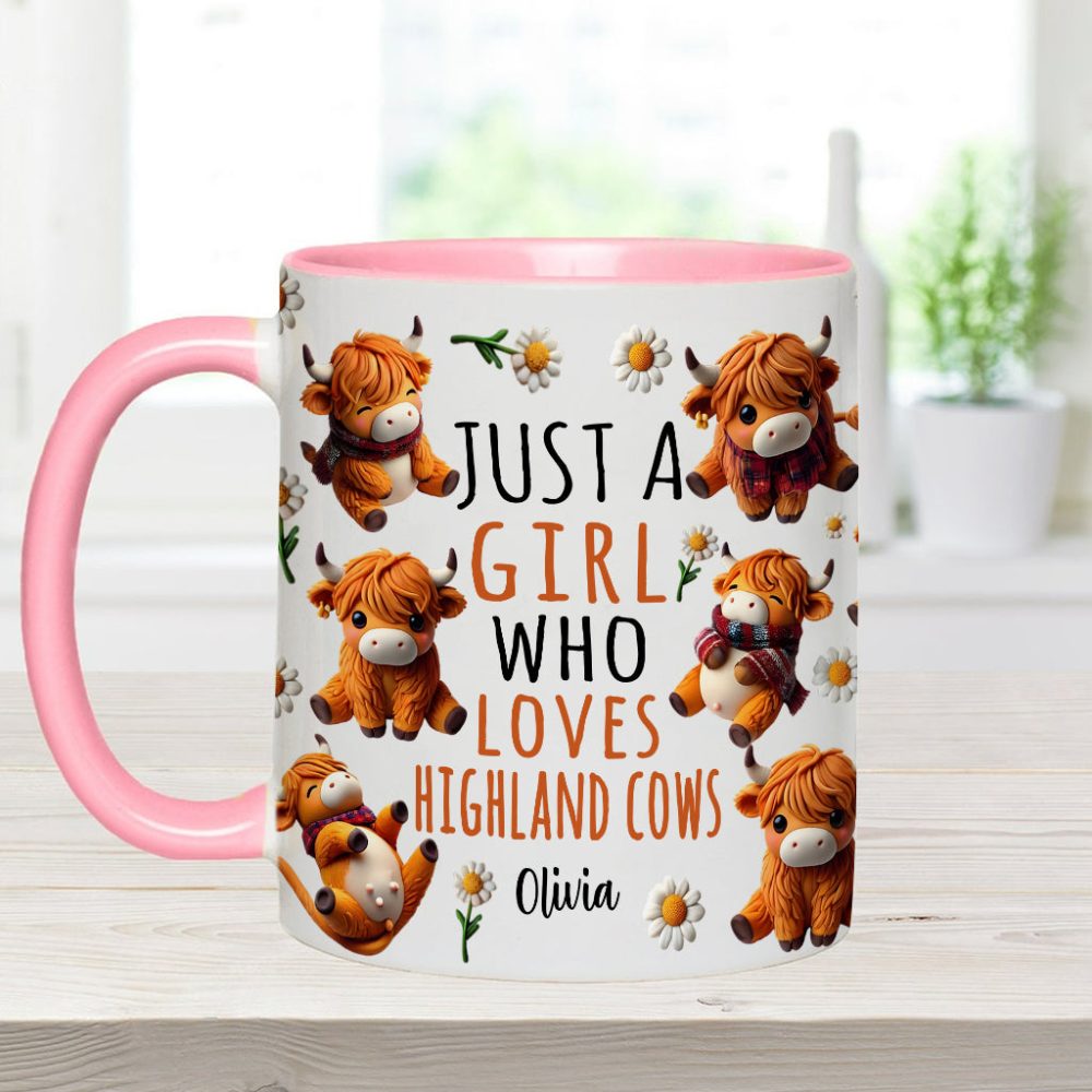 Just A Girl Who Loves Highland Cows - Personalized Highland Cow Accent Mug - Image 12