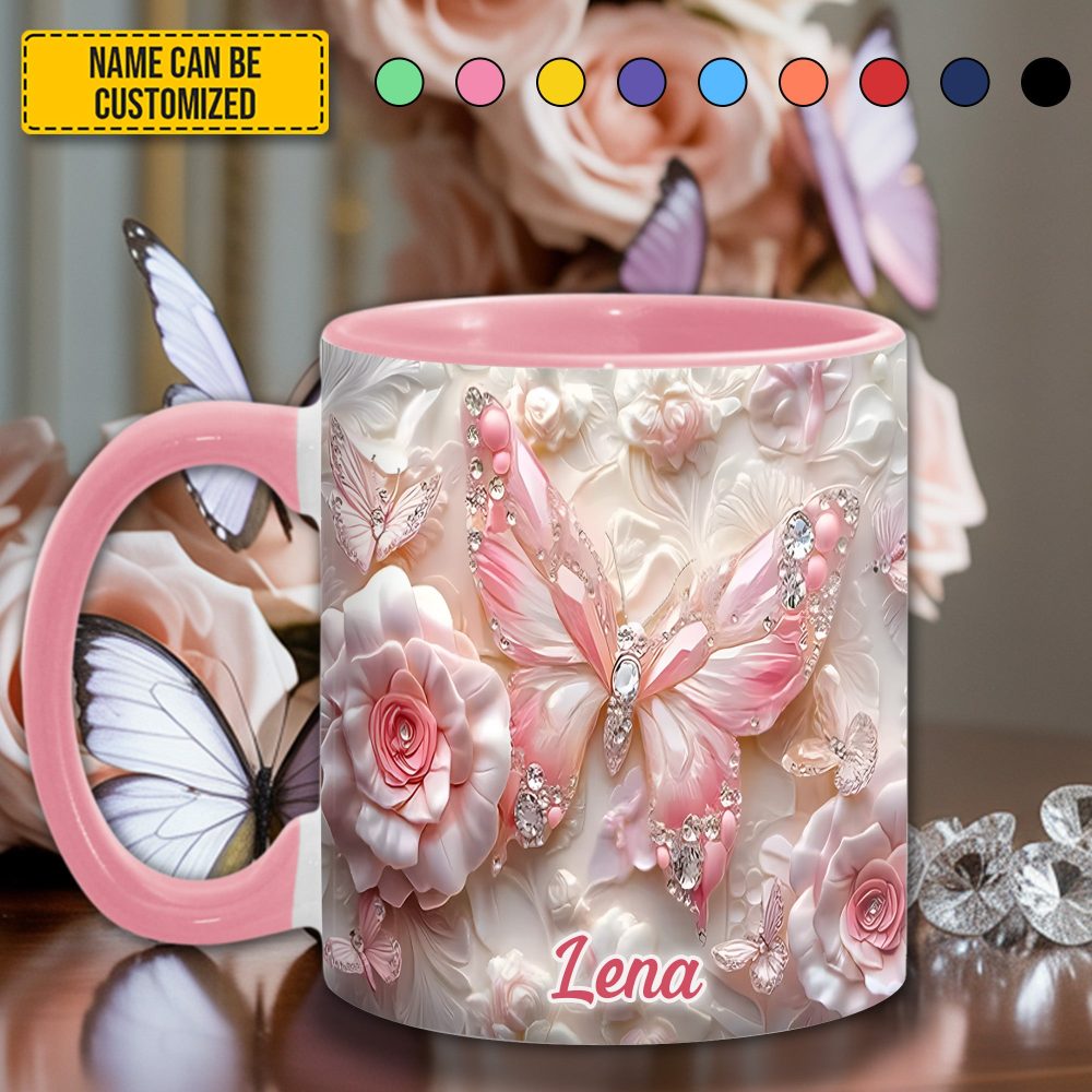 Personalized Pink Butterfly & Flower Accent Mug - Image 4