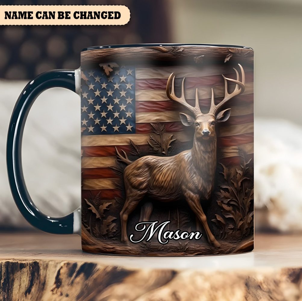 Deer & American Flag - Personalized Deer Accent Mug - Image 4