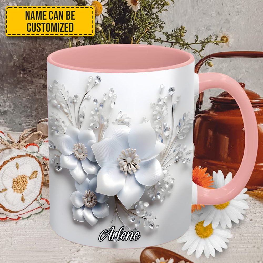 White Flowers - Personalized Flower Accent Mug - Image 2