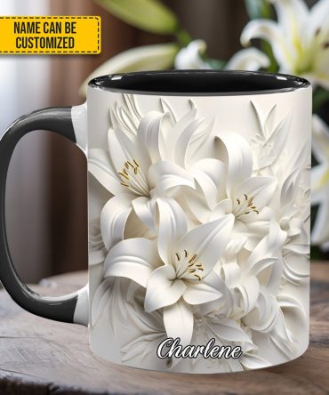 White Lilies Flowers - Personalized Flower Accent Mug