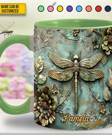 Vintage Dragonfly - Personalized Dragonfly Accent Mug