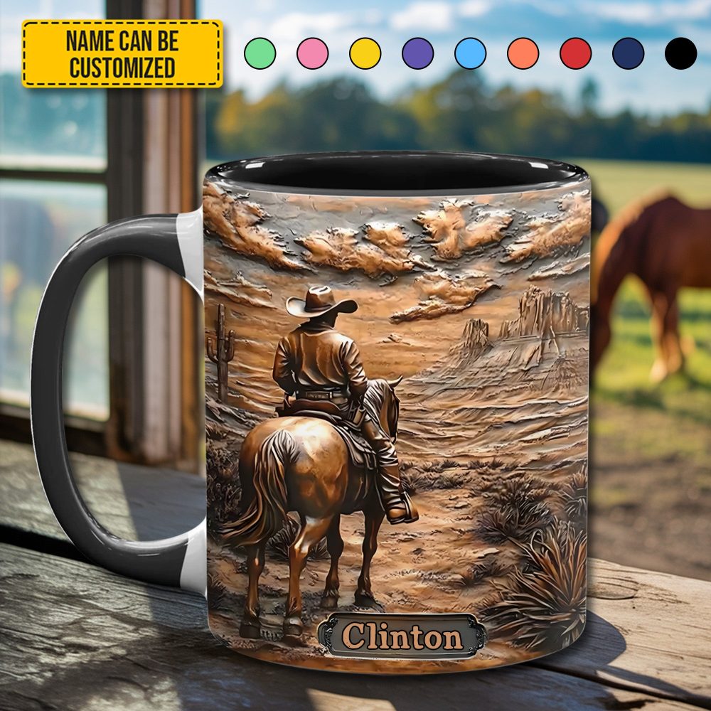 Cowboy & Horse - Personalized Accent Mug - Image 3
