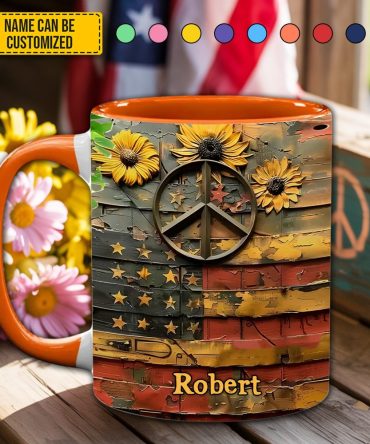 Sunflower Usa Flag - Personalized Accent Mug
