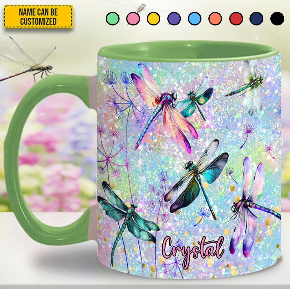 Colorful Dragonflies - Personalized Dragonfly Accent Mug