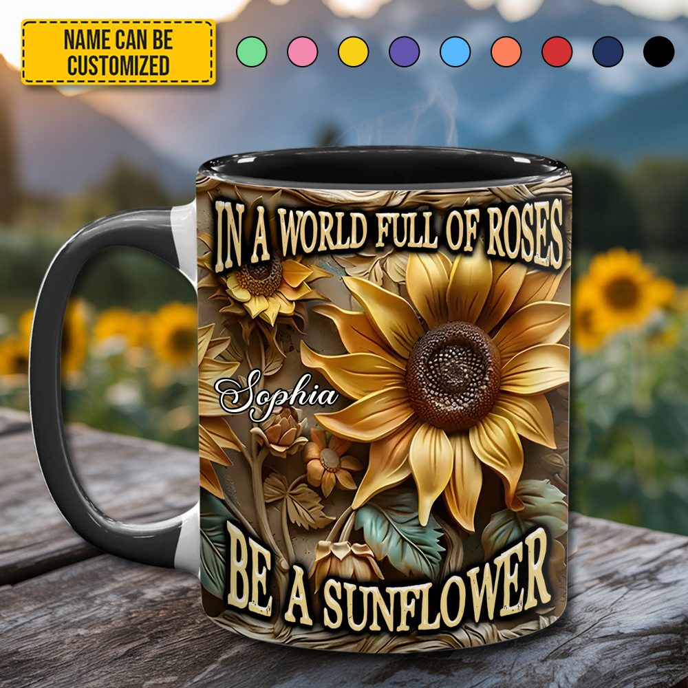 In A World Full Of Roses - Personalized Sunflower Accent Mug - Image 7