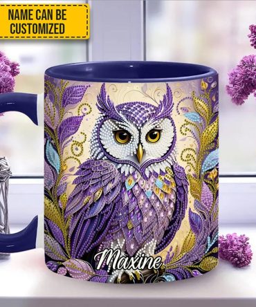 Whimsical Owl Diamond - Personalized Owl Accent Mug