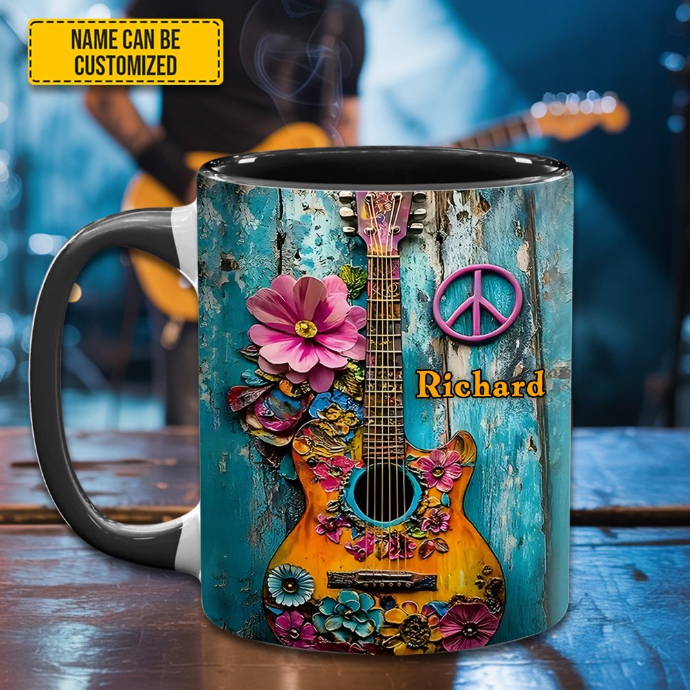 Guitar Flower Hippie - Personalized Guitar Accent Mug - Image 3