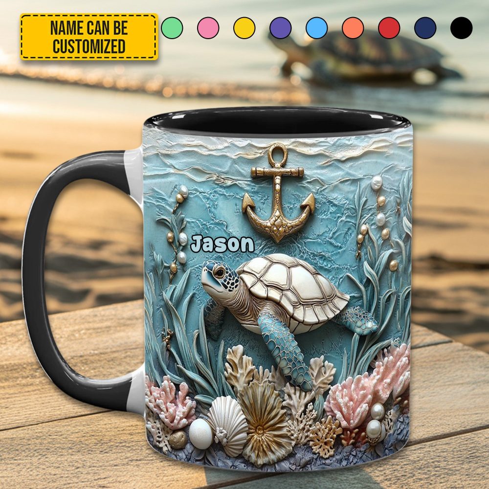 Personalized Beautiful Sea Turtle Accent Mug - Image 4