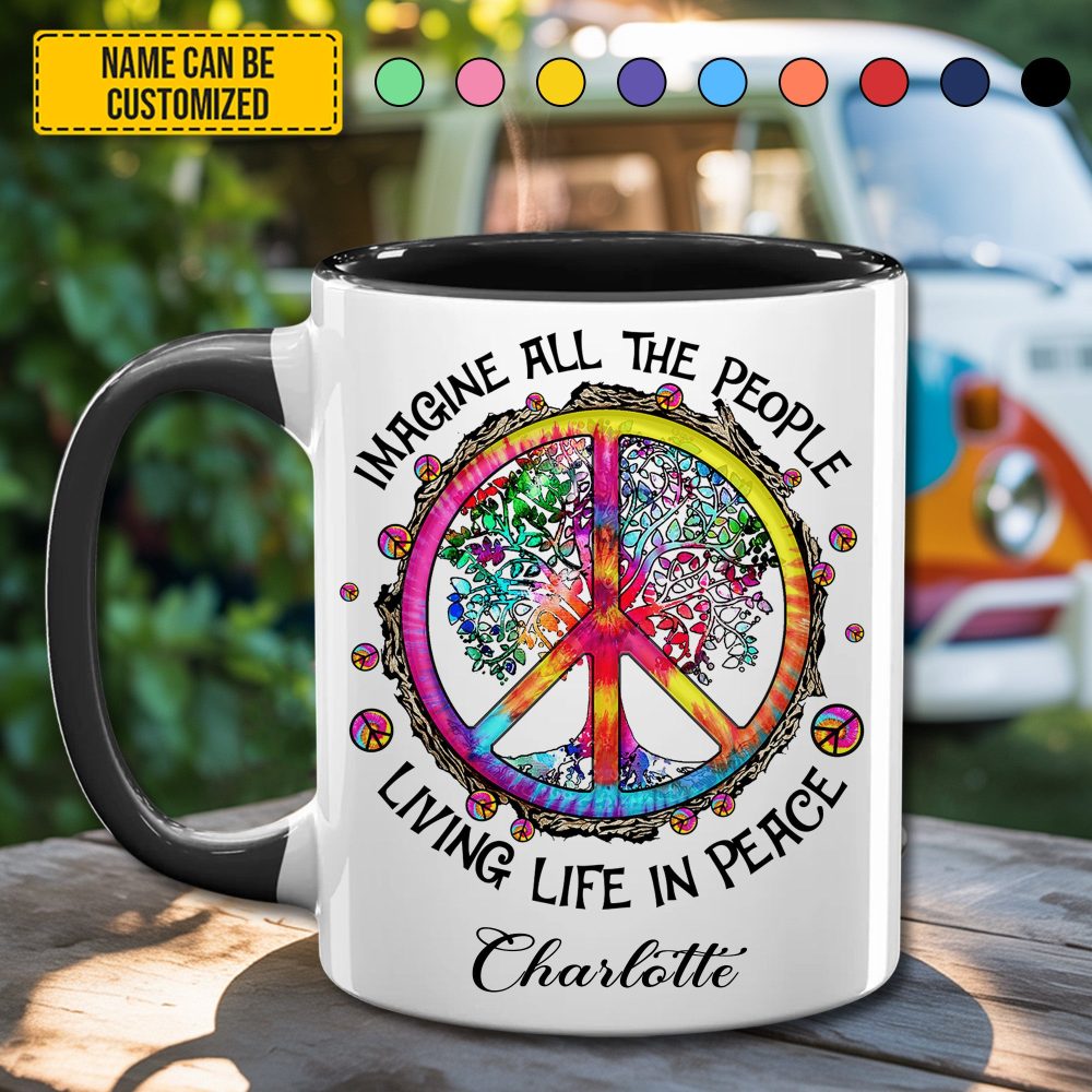Imagine All The People - Personalized Hippie Accent Mug - Image 4