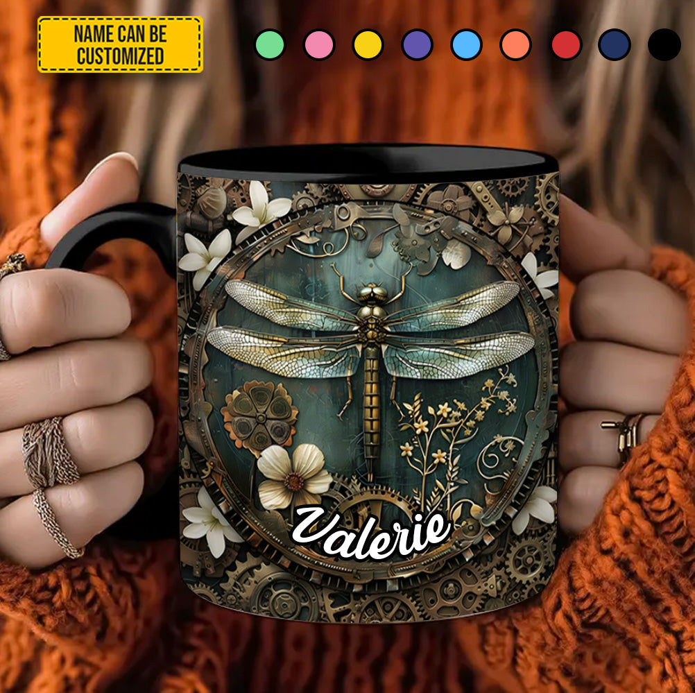 Vintage Dragonfly Floral - Personalized Dragonfly Accent Mug - Image 4