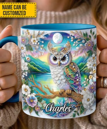 Owl Flower Pattern Diamond - Personalized Owl Accent Mug