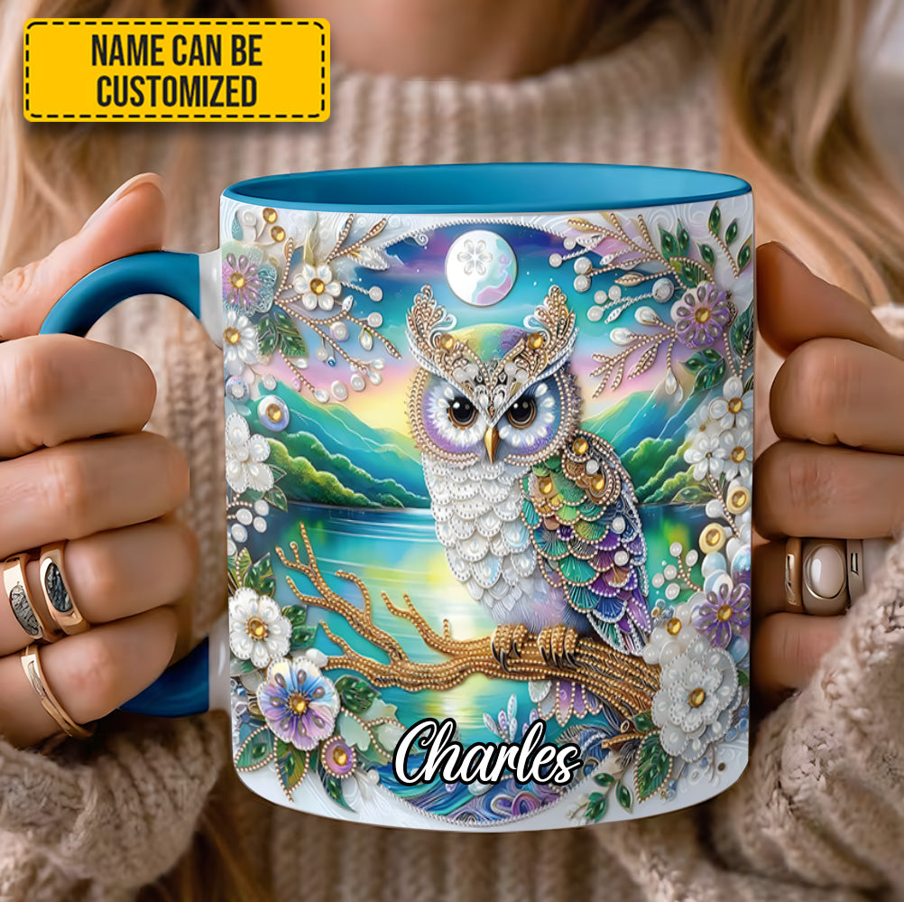 Owl Flower Pattern Diamond - Personalized Owl Accent Mug